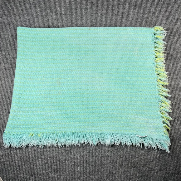 Linens N Things Other - Vtg Knit Blanket Blue Yellow Fringe Unisex Cotton Throw Blanket